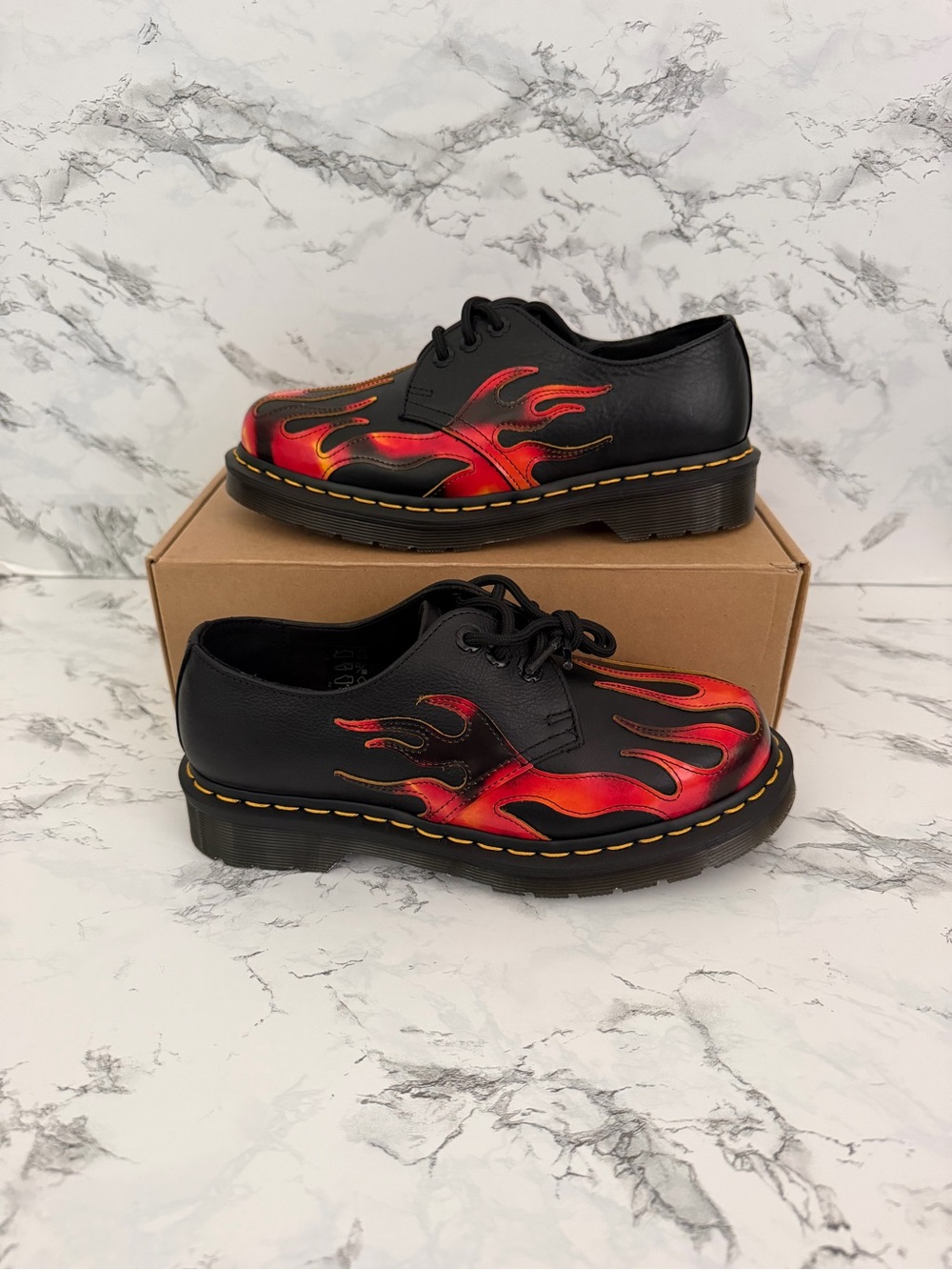 Dr. Martens 1461 Flame Inferno Arcadia Leather Oxford Low Shoes Black Men Size 5